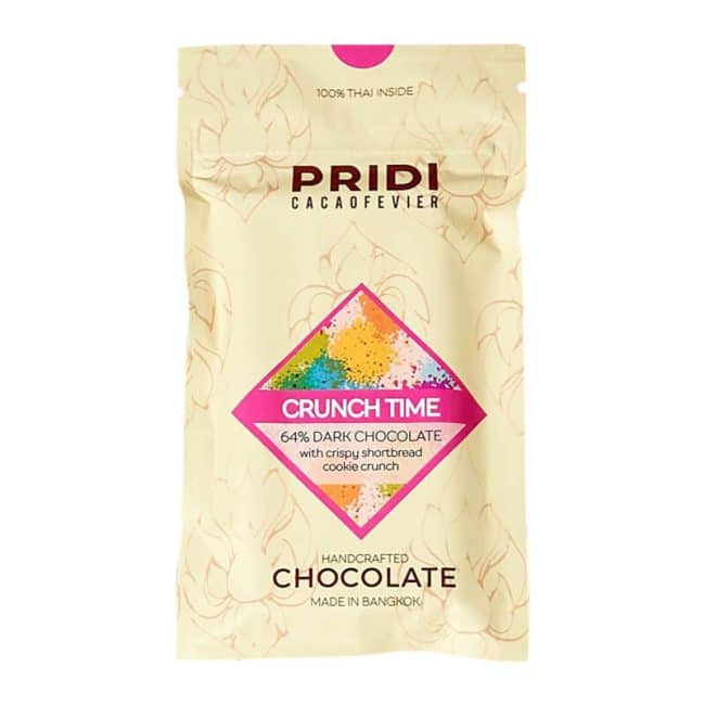 Pridi - Crunch Time | 64% Dark Chocolate with Crispy Shortbread Cookie | Handcrafted Thai Chocolate